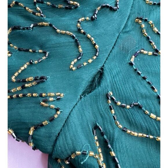Vintage JMD New York Beaded Jacket Green Gold Black Open Front Top Size Large - Picture 11 of 12